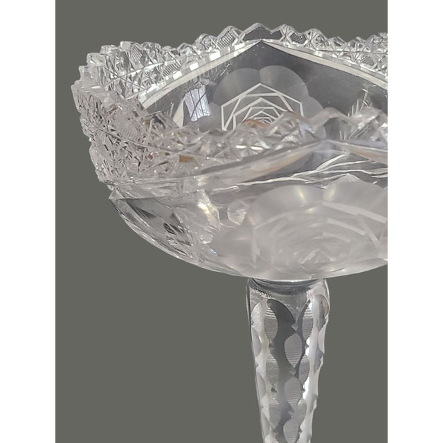 American Vintage American Brilliant Cut Crystal Roses Floral Compote Candy Dish Bowl For Sale - Image 3 of 12
