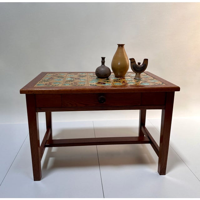 Arts & Crafts Side Table or Children's Furniture Style with Hand-Painted Majolica Ceramic Tiles, Denmark, 1920s For Sale - Image 4 of 18