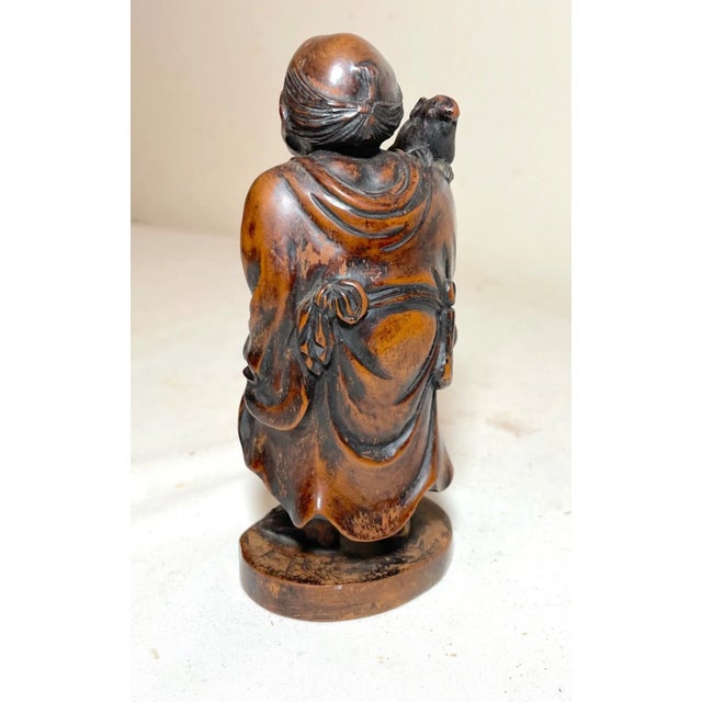Brown Rare Antique Japanese 1800's Hand Carved Boxwood Edo Sculpture Statue Netsuke 英仙 For Sale - Image 8 of 12