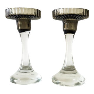 Pair of Early 20th Century Art Deco Glass Candlestick Holders For Sale