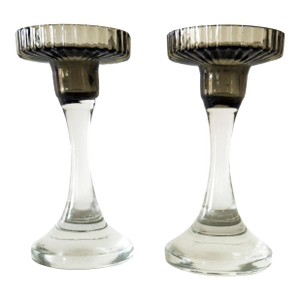 Pair of Early 20th Century Art Deco Glass Candlestick Holders