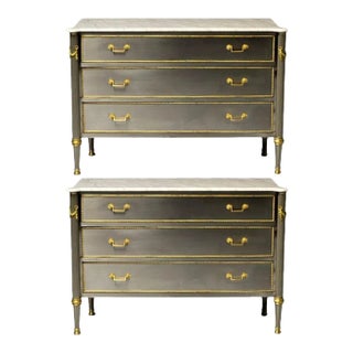 John Vesey Style, Louis Xvi, Hollywood Regency, Commodes, Steel, Marble, Bronze For Sale