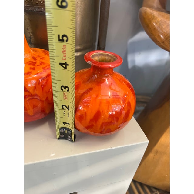 1970s Pair of Vintage Orange Ceramic Vases For Sale - Image 5 of 9