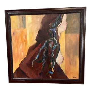 Modern Impressionist Oil on Canvas Partrait of Lady Made in 1981 by European Artist Framed Signed For Sale