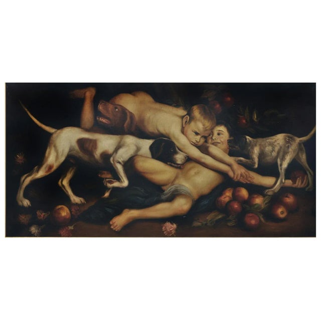 Cherubim playing - Giulio Di Sotto Italia 2004 - Oil on canvas cm. 50 x 100 The proposed painting represents two putti...