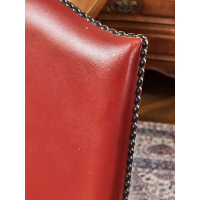 Vintage Louis XIII Style Chairs in Oak and Red Leather, Set of 8 For Sale - Image 10 of 11