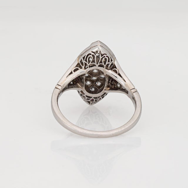 Vintage Art Deco Diamond Ruby Ring Sz 5.5 Platinum Navette Estate Jewelry For Sale In Los Angeles - Image 6 of 6