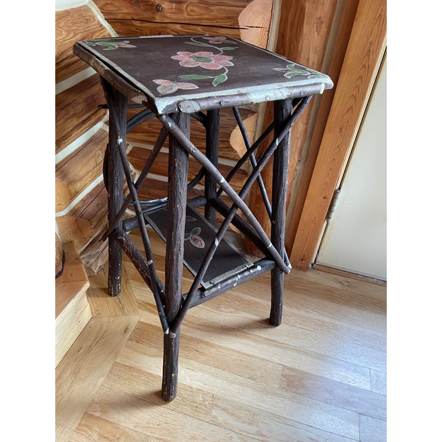 Early 20th Century Early 20th Century Hand-Painted Adirondack Twig Side Table For Sale - Image 5 of 12