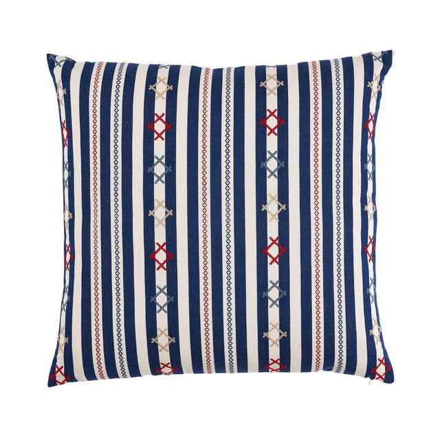 Rustic European Schumacher Rhodes Stripe 22" Pillow in Navy For Sale - Image 3 of 3