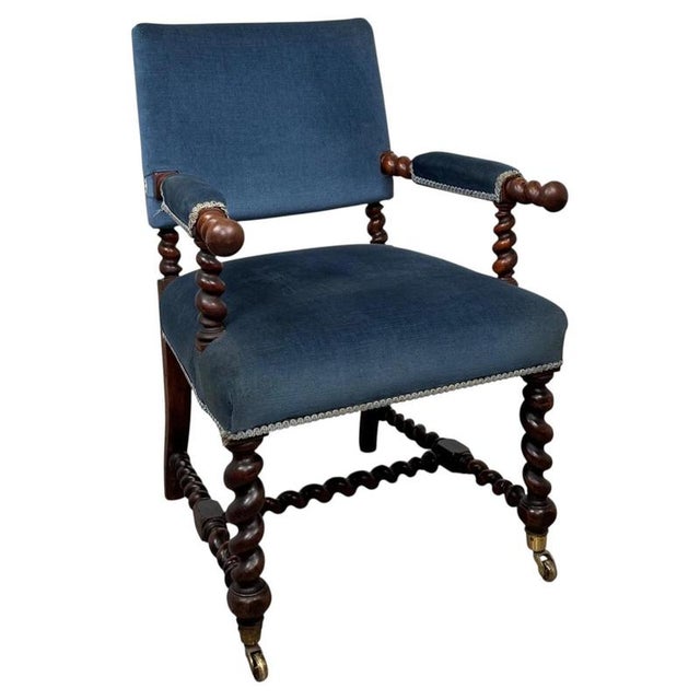 Antique English Victorian Carved Oak Barley Twist Armchair For Sale - Image 4 of 14