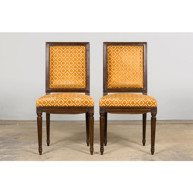 Mustard Set of Six Early 20th Century French Louis XVI Walnut Dining Chairs For Sale - Image 8 of 18