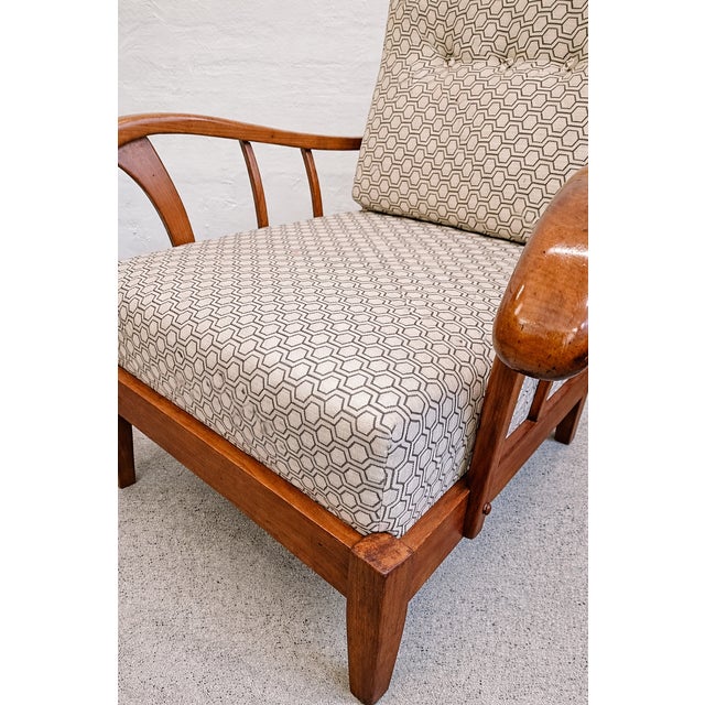 Early Mid-Century Austrian Lounge Armchairs in Cherry Wood and Minotti Jacquard Upholstery, 1940s, Set of 2 For Sale - Image 6 of 10