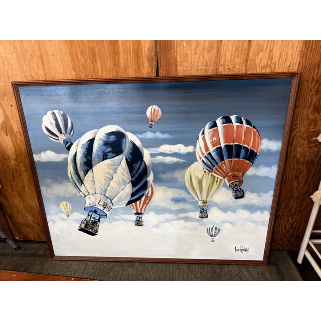 1960s X- Large, Vintage Mid-Century Modern Lee Reynolds Hot Air Balloon and Cloud Scape Oil Painting For Sale - Image 5 of 11