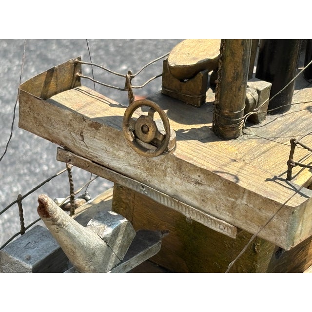Late 19th C. American Primitive Folk Hand-Crafted Battleship Model on Base For Sale - Image 10 of 17