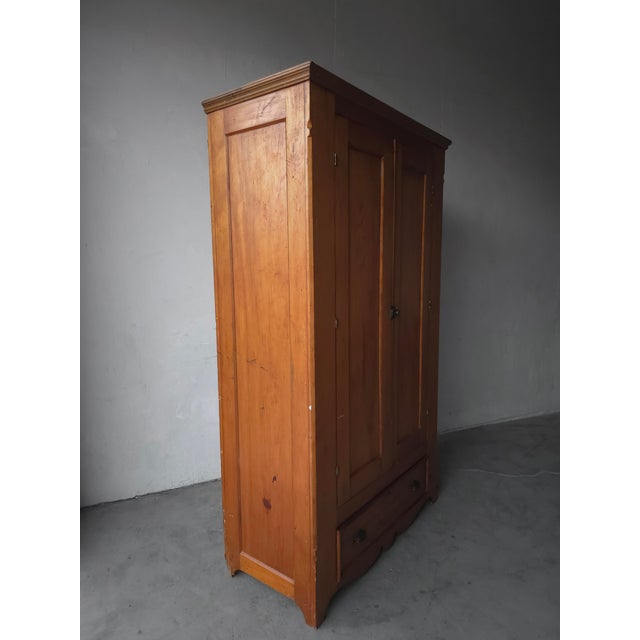 Wood 19th Century Antique European Pine Wardrobe Cabinet For Sale - Image 7 of 12