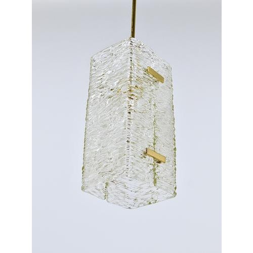 Rectangular Textured Glass & Brass Pendant Lamp attributed to J. T. Kalmar for Kalmar, 1950s For Sale - Image 12 of 18