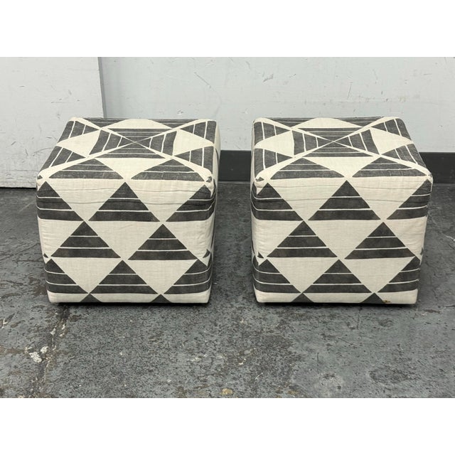 Custom Design Zak + Fox Fabric Cube Ottomans, Pair For Sale - Image 10 of 12