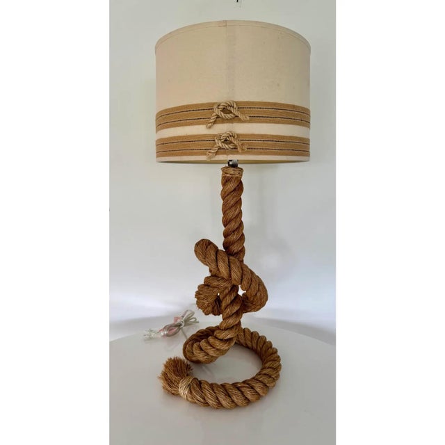 Adrien Audoux and Frida Minet Large Mid-Century French Rope Work Table Lamp in the Style of Audoux-Minet For Sale - Image 4 of 7