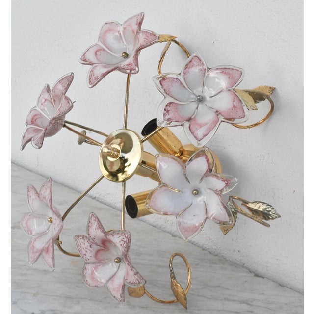 1960s Vintage Charming Murano Ceiling Light Pink Flowers - Set of 2 For Sale - Image 5 of 14