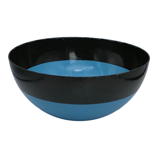 Danish Modern Krenit Style Enamel Bowl in Turquoise and Black For Sale