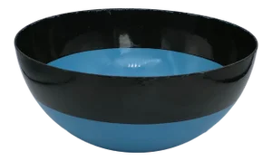 Danish Modern Krenit Style Enamel Bowl in Turquoise and Black