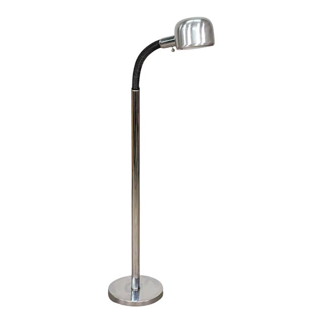 Chrome and Black Gooseneck Adjustable Floor Lamp by Alsy For Sale