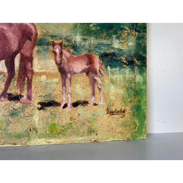 F. Burtodo Mixed Media Mare & Foal Horses in Landscape Painting For Sale In Miami - Image 6 of 9