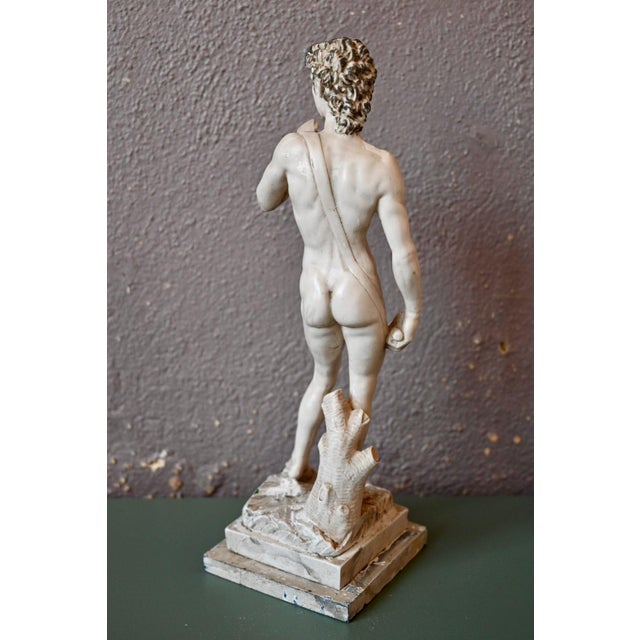 Antique Michelangelo's Nude David Statuette Reproduction with a Marble Effect, 1960s For Sale - Image 4 of 8