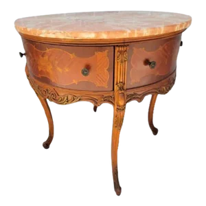 Antique Victorian Carved Inlaid Table With Pink Marble Top