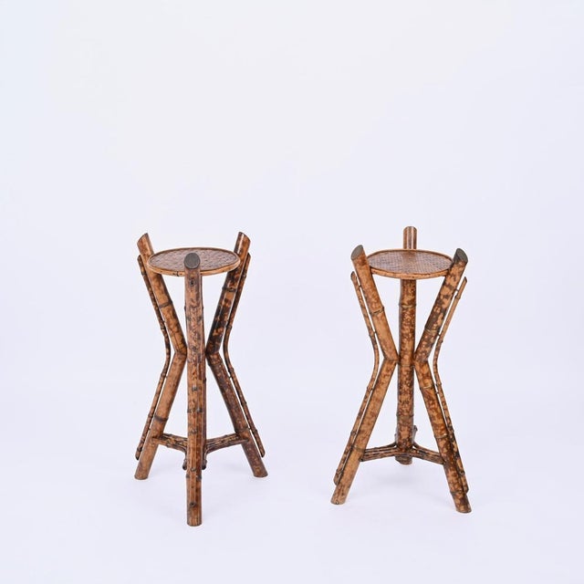Italian Tiger Bamboo Tripod Pedestal or Plant Stand, Italy, 1950s For Sale - Image 10 of 15