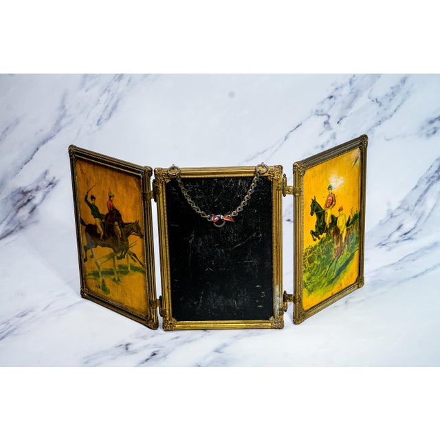 Folding Celluloid Horse Racing Jockey Antique Victorian Dresser Top Mirror For Sale - Image 4 of 18