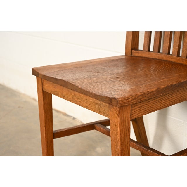 Limbert Style Antique Mission Oak Arts & Crafts Spindle Back Side Chairs or Dining Chairs, Pair For Sale - Image 10 of 14