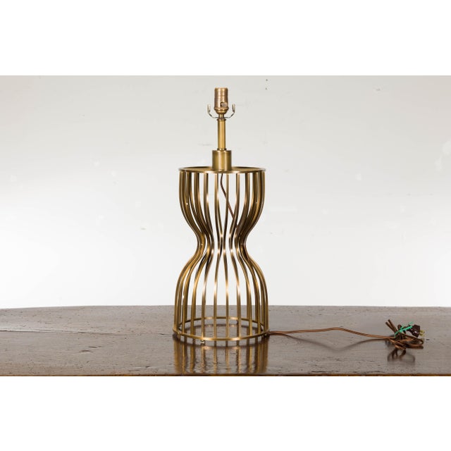 Mid 20th Century Italian Brass Hourglass Shaped Single Light Lamp, US Wired For Sale - Image 4 of 12