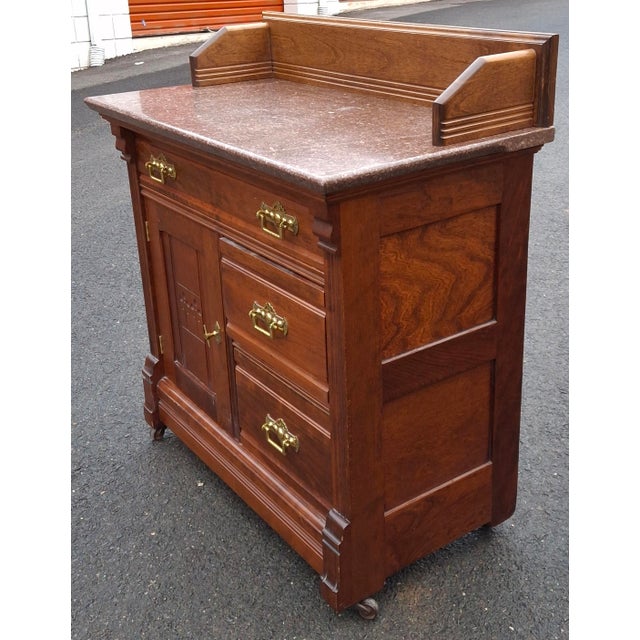 Early 20th Century Victorian Renaissance Revival Style Mahogany and Marble Top Side Cabinet For Sale - Image 9 of 12