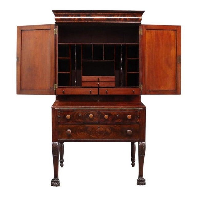 Mid 19th Century American Empire Classical Flame Mahogany Clawfoot Secretary Desk C1840 For Sale - Image 5 of 15