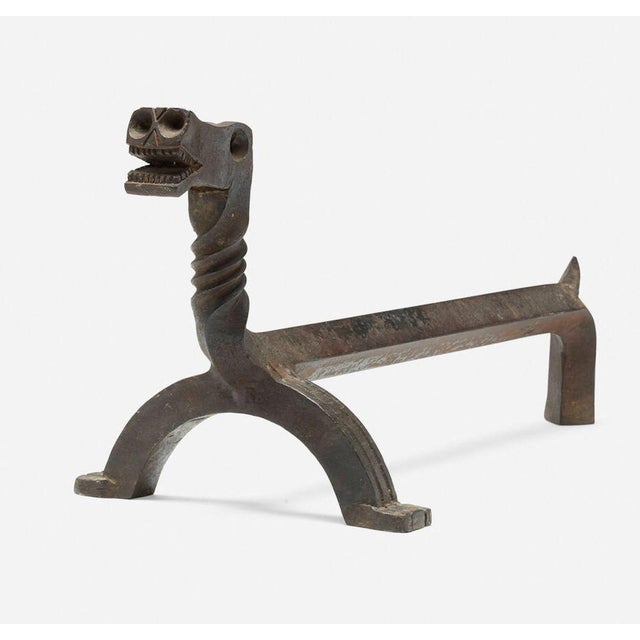 Pair of Figural Dragon Andirons In the Manner of Samuel Yellin 1930c. A striking pair of figural firedogs (andirons),...