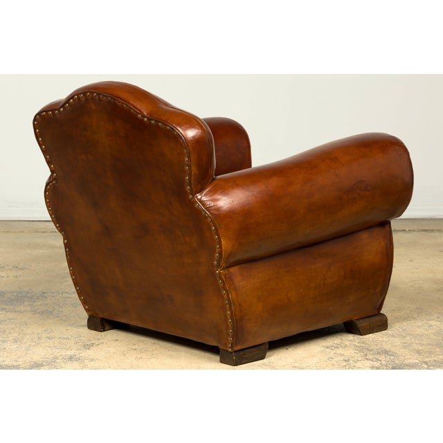 1940s French Art Deco Cognac Leather Club Chairs, Pair For Sale - Image 16 of 18