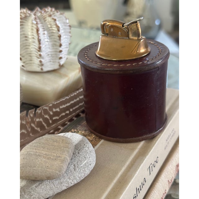 Mid-Century Modern Vintage Stitched Leather Table Lighter For Sale - Image 3 of 6