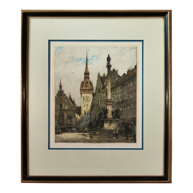 Luigi Kasimir The Old City Hall, Munich, Germany C. 1930 Reproduction Print For Sale