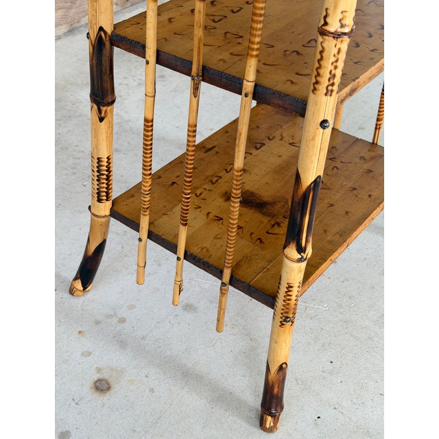 19th Century Victorian Aesthetic Movement Burnt Bamboo Etagere Shelf For Sale - Image 11 of 12