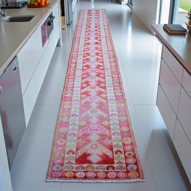 1960s Extra Long Runner Rug Hand-Knotted Natural Wool Vintage Turkish Rug Hallway Kicthen Decor 2'5"x 14'6" For Sale - Image 5 of 15