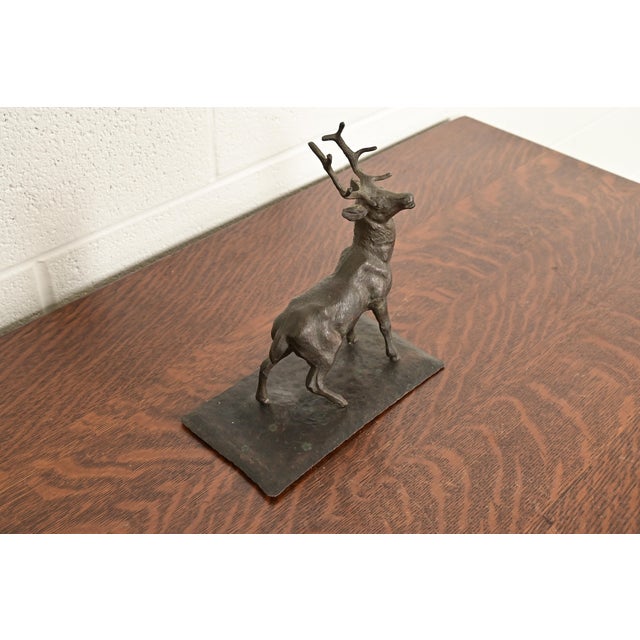 Antoine Bayre Antoine-Louis Barye Style French Art Deco Bronze Over Copper "Listening Stag" Sculpture For Sale - Image 4 of 13