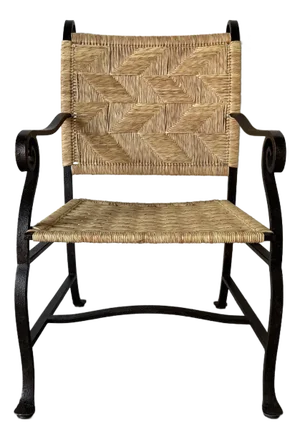 1990s Organic Modern Hand-Wrought Iron and Woven Raffia Armchair