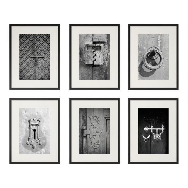 Set of 6 - 'Antique Locks' Framed Contemporary Black and White Gallery Wall of Photographs Installation For Sale