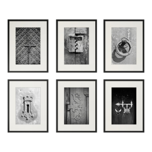 Set of 6 - 'Antique Locks' - Framed Contemporary Black and White Gallery Wall of Photographs Installation