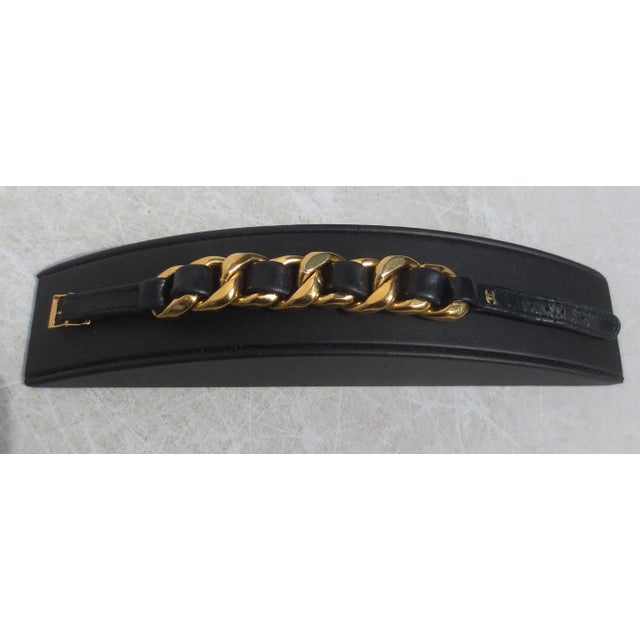 Modern Vintage Chanel Leather and Gilt Metal Bracelet For Sale - Image 3 of 5