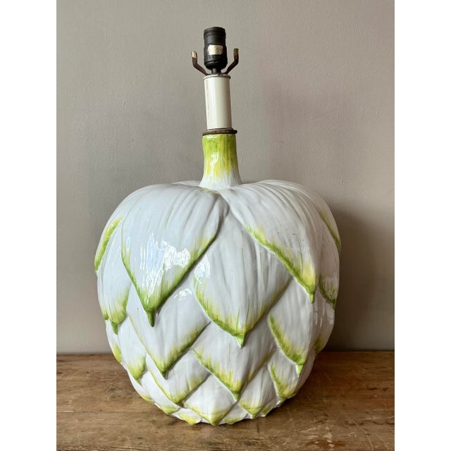Late 20th Century Vintage Italian Frederick Cooper Glazed Ceramic Artichoke Lamp For Sale - Image 5 of 7
