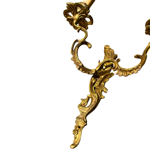 Late 19th Century Large French Louis XV Style Rococo Revival Gilt Bronze Wall Sconces, 1880s, Set of 2 For Sale - Image 5 of 8