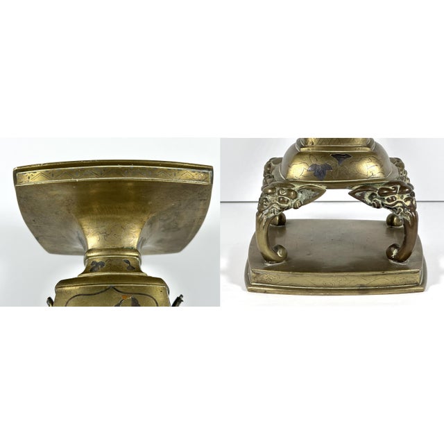 19th Century 19th Century Meiji Japanese Bronze Ikebana Vase: Mixed Metals Usubata For Sale - Image 5 of 10