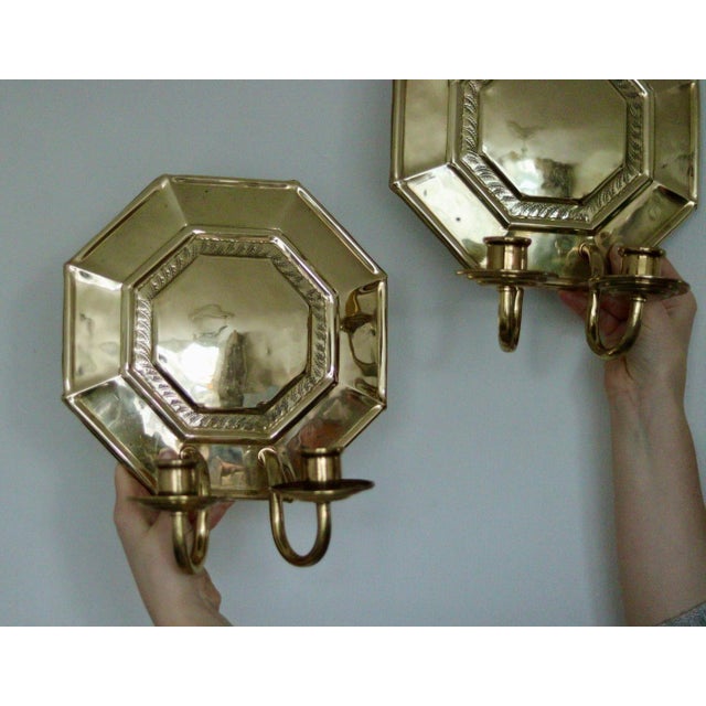 Swedish Octagonal Brass Double Arm Sconces, Set of 2 For Sale - Image 12 of 18